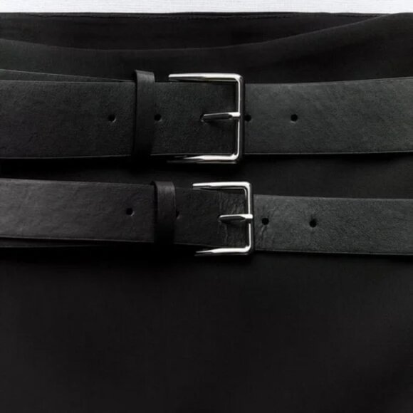NWT Zara Black Mini Skirt with Double Belts, Size Large - Picture 8 of 8